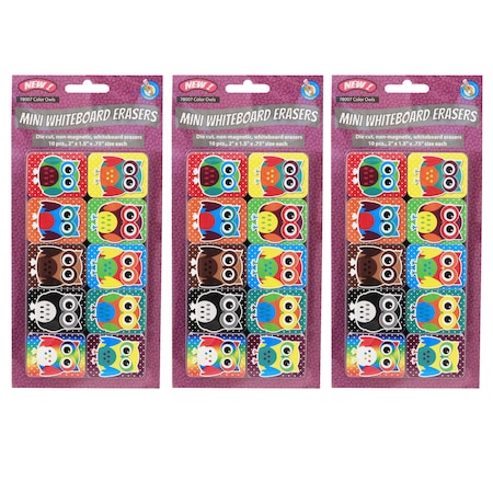 ASHLEY PRODUCTIONS Non-Magnetic Mini Whiteboard Erasers, Color Owls, PK30 78007